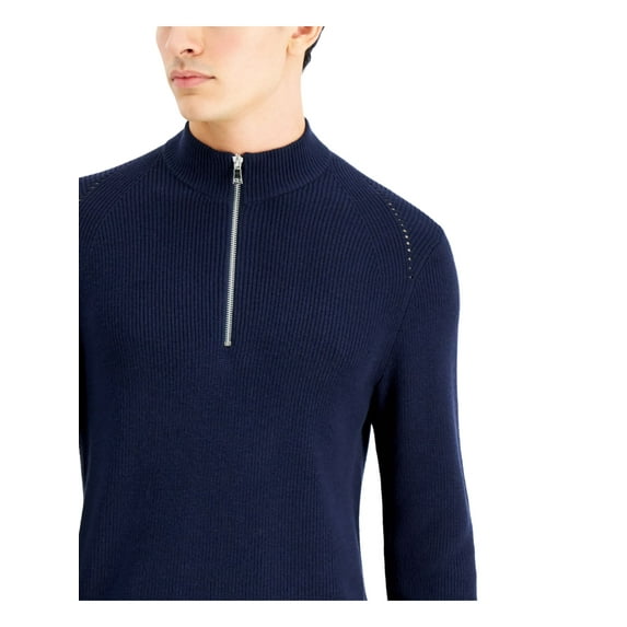 INC Mens Navy Turtle Neck Quarter-Zip Pullover Sweater S