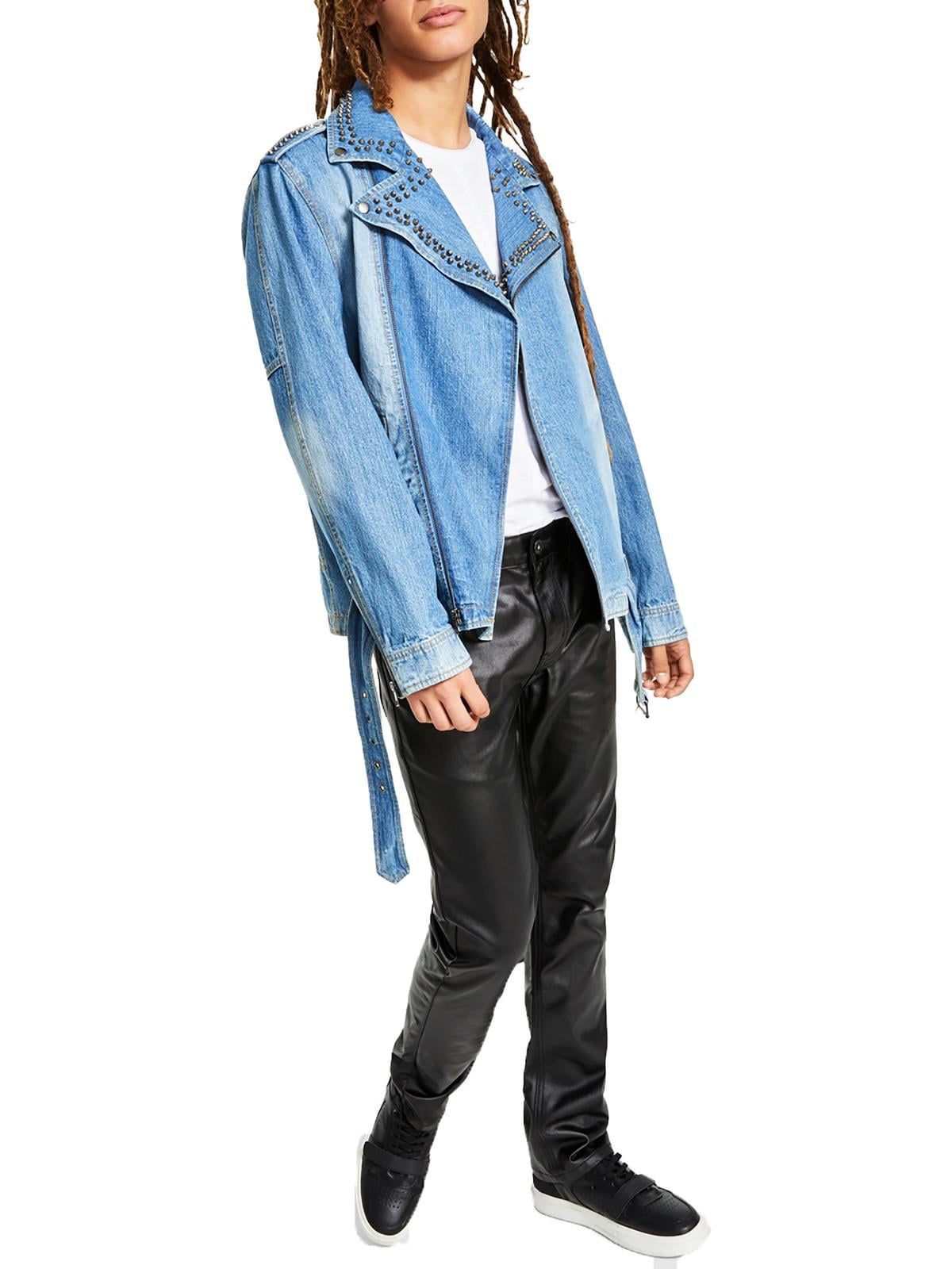 Studded denim fashion moto jacket