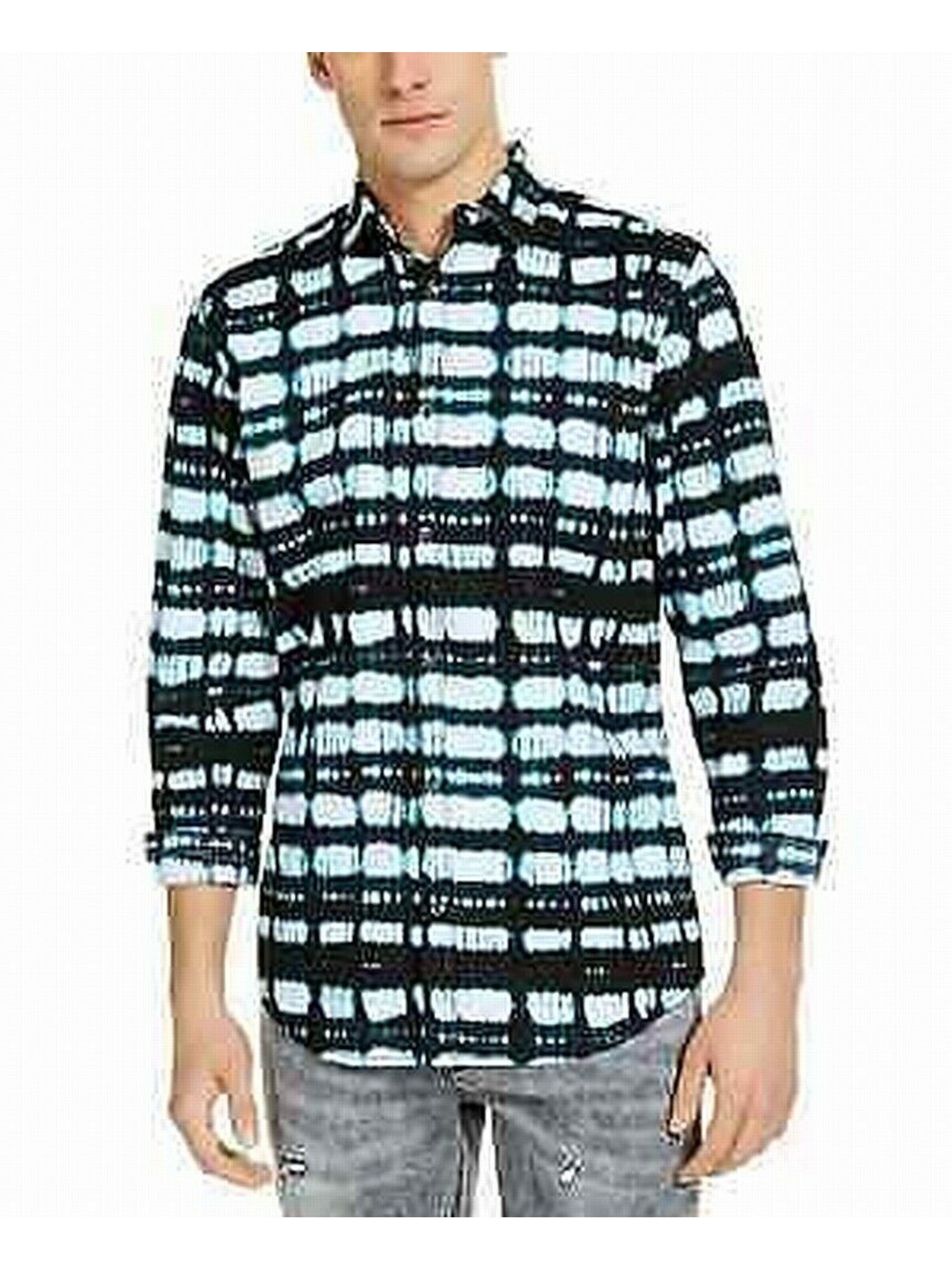 INC Mens Turquoise Plaid Collared Classic Fit Button Down Cotton