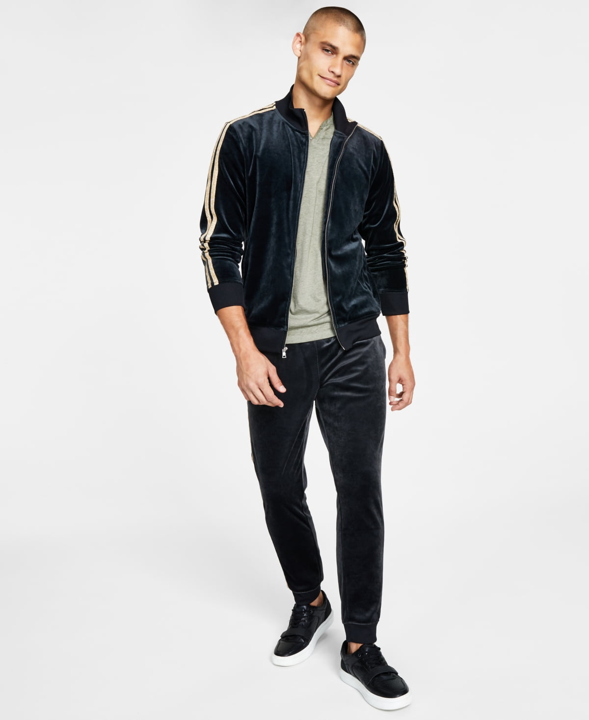INC Men's Regular-Fit Taped Full-Zip Velour Track Jacket Navy