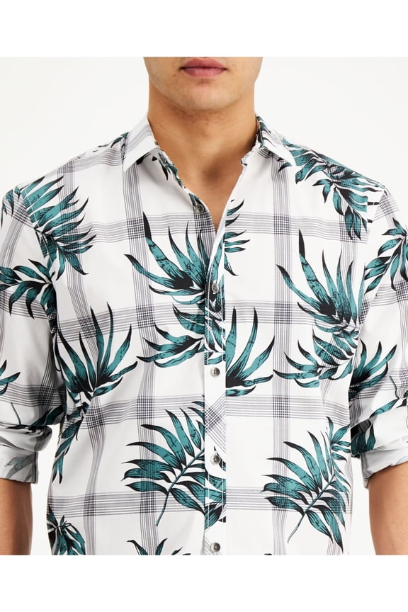 Mens White Plaid Classic Fit Button Down Cotton Casual Shirt M