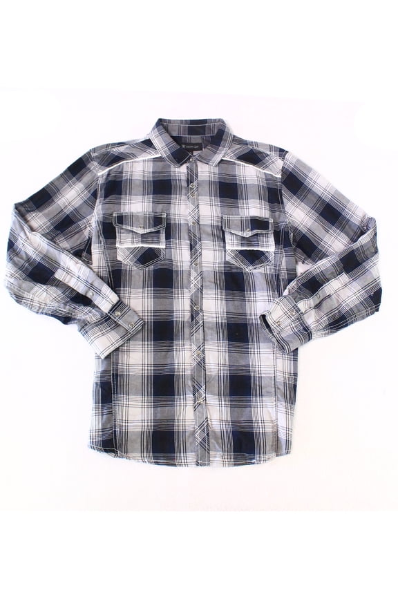 International Concepts Mens Plaid Shirt Silver Stream 2XL