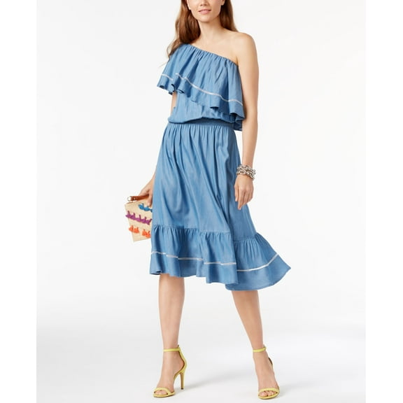 INC One-Shoulder Denim Dress Womens dress MSRP $169 Blue XS
