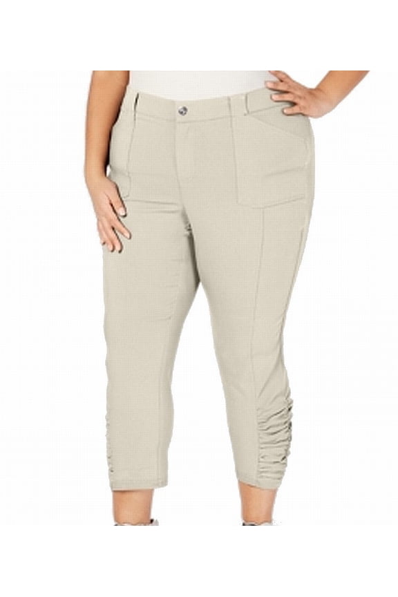 INC Plus & Petite Plus Ruched-Hem Cropped Pants Beige Toad 20W