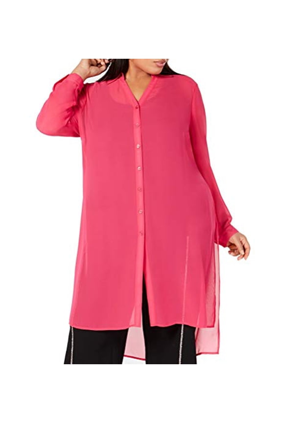 INC Plus Size Button-Front Tunic Pink Peacock 1X