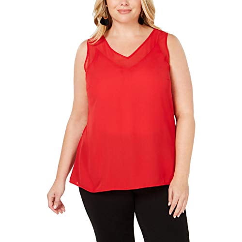 INC Plus Size Sheer-Trim Tank Real Red 3X