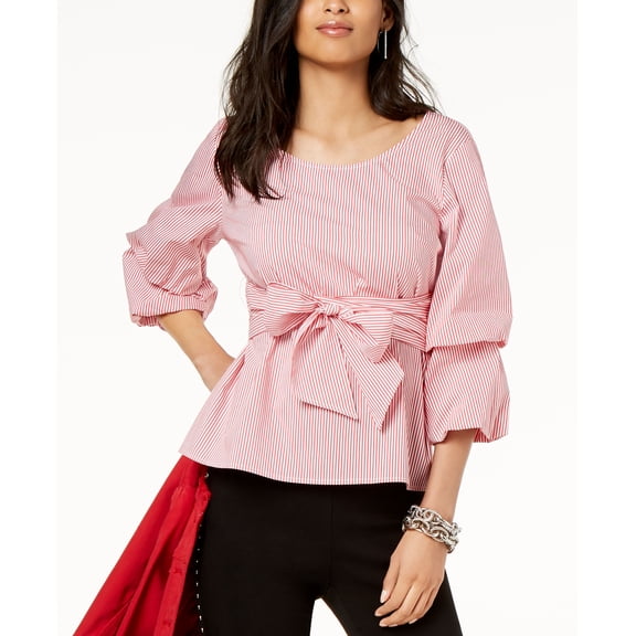 INC Striped Tiered-Sleeve Shirt Red, XL Womens shirt MSRP $104 Red XL