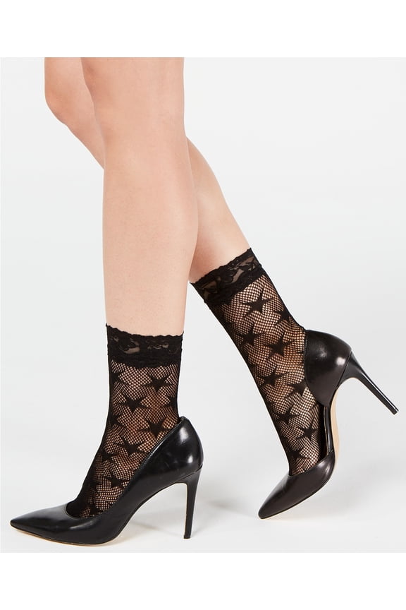 Womens Fishnet Star Fashion Socks, Black, One Size