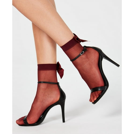 INC International Concepts INC Women's Sheer Bow-Back Anklet Fashion Socks, Wine, One Size