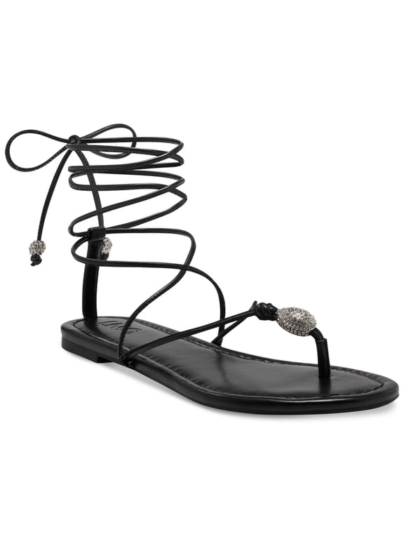 Women's Amille Tie-up Flat Sandals, Created for Macy's - Black 6.5