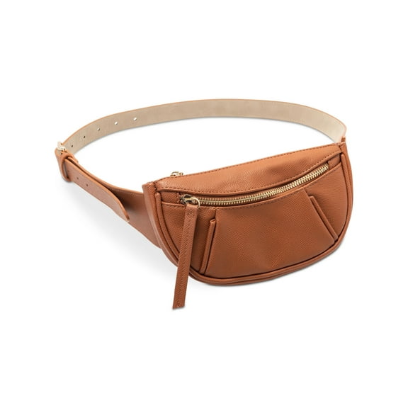 INC Women's Brown Faux Leather Gold Tone Hardware Pebbled Single Strap Belt Bag Purse