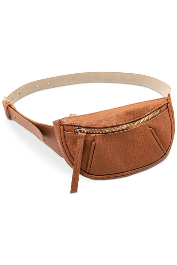 Women's Brown Faux Leather Gold Tone Hardware Pebbled Single Strap Belt Bag Purse