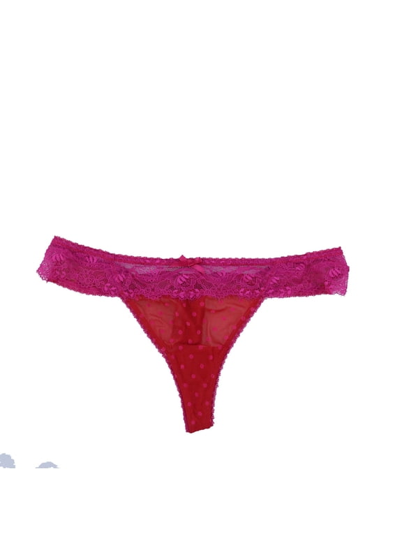 INC Women's Crimson Leaf Sheer Polka Dot Lace Thong Romantic Red Pink Dots M New