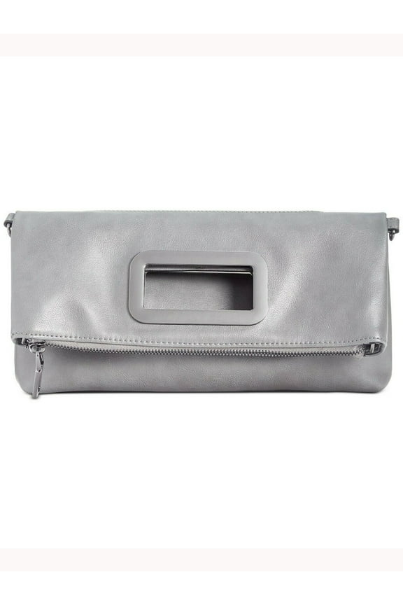 Women's Gray Leather Adjustable Strap Crossbody Handbag Purse