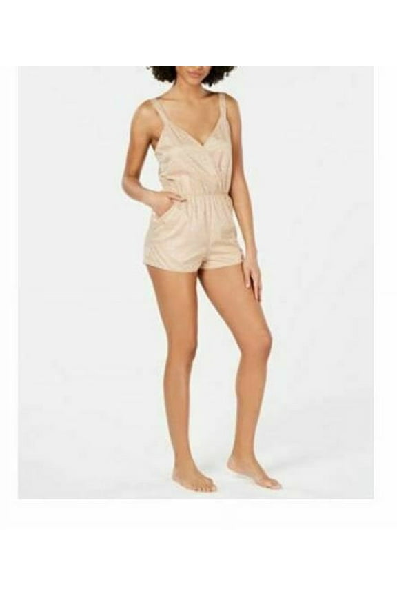 INC Women's Leopard Printed Contrast Trim Romper Sleepwear Nude Size Medium