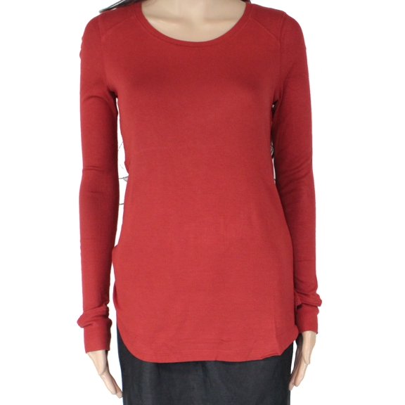 INC Women's Top Burnt Rust Rib Knit Long Sleeve Swing   Orange XS