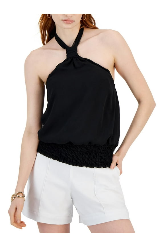 Womens Banded Bottom Backless Halter Top