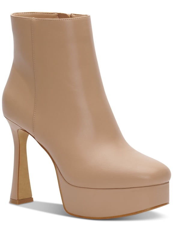 Womens Beige 1-1/2" Platform Comfort Alize Round Toe Stiletto Zip-Up Booties 7 M