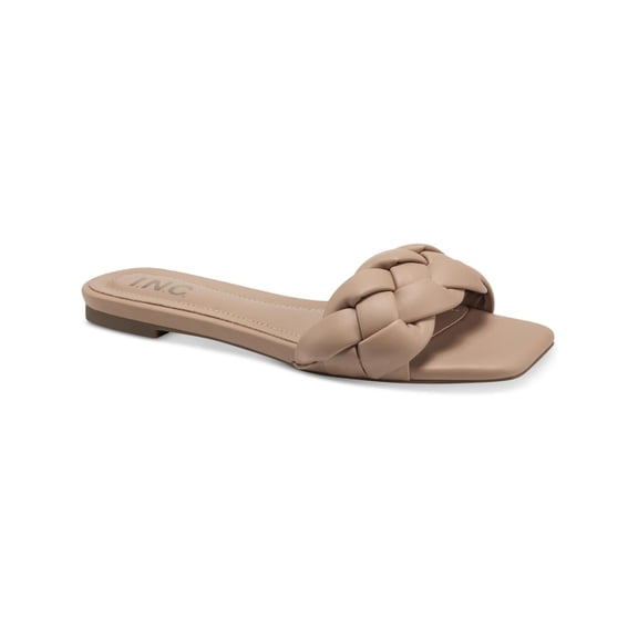 INC Womens Beige Cushioned Braided Partee Square Toe Slip On Sandals Shoes 9.5 M