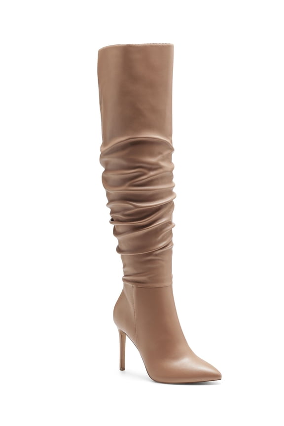 Womens Beige Cushioned Iyonna Pointed Toe Stiletto Zip-Up Dress Boots 8.5 M