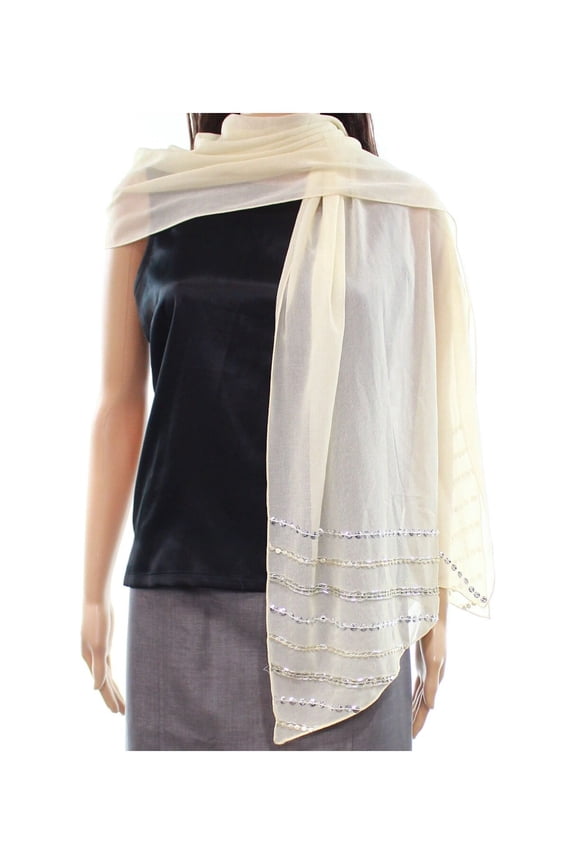 Womens Beige Diagonal Wrap Beaded Embellished Evening Scarf