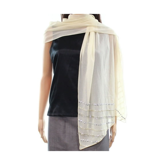 INC Womens Beige Diagonal Wrap Beaded Embellished Evening Scarf