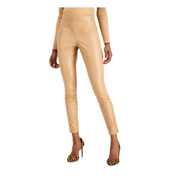INC Womens Beige Faux Leather High-rise Skinny Pants 12