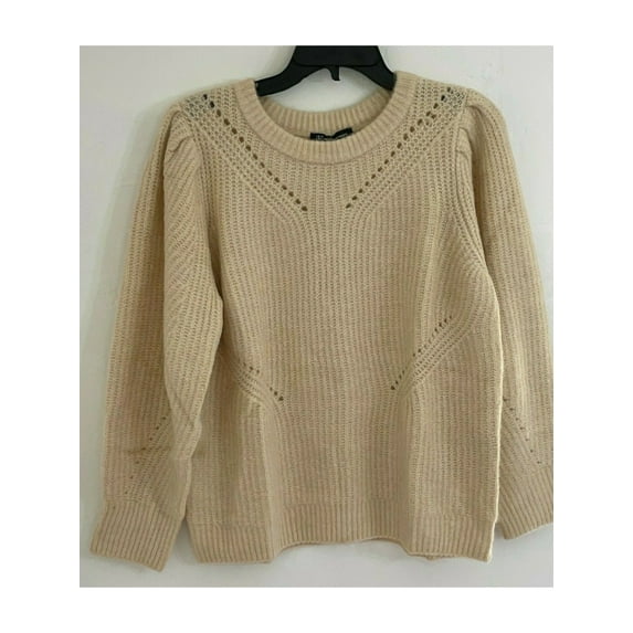 INC Womens Beige Long Sleeve Jewel Neck Sweater Size: S