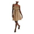 thumbnail image 1 of INC Womens Beige Metallic Smocked Ruffled Tie Belt Elastic Waist Animal Print Spaghetti Strap Square Neck Above The Knee Cocktail Fit + Flare Dress M, 1 of 3