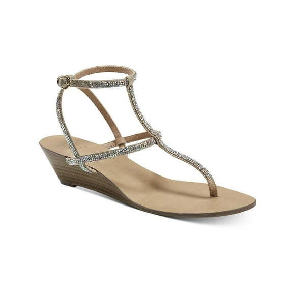 INC Womens Beige Rhinestone Flexible  Sole Adjustable Madge Almond Toe Wedge Buckle Dress Sandals 9.5 M