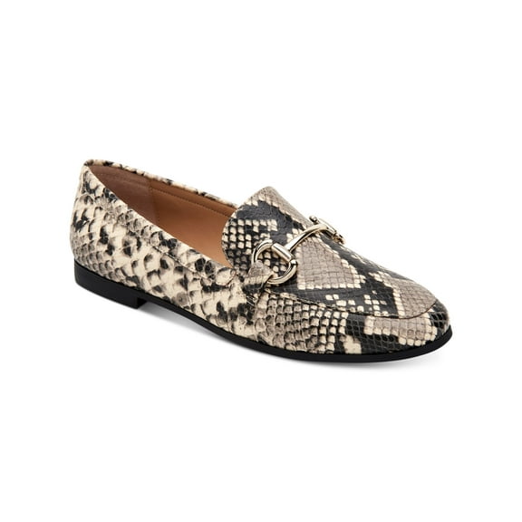 INC Womens Beige Sanke Print Horse Bit Inspired Hardware Memory Foam Sock Cushioned Comfort Gayyle Round Toe Block Heel Slip On Leather Loafers 8.5 M