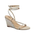 thumbnail image 1 of INC Womens Beige Strappy Asymmetrical Rhinestone Ren Round Toe Wedge Buckle Dress Heeled Sandal 9 M, 1 of 4