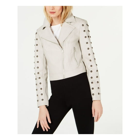 INC Womens Beige Studded Long Sleeve Collared Motorcycle Jacket Size: S
