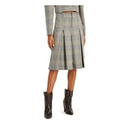 INC Womens Beige Zippered Plaid Below The Knee Wear To Work Pleated Skirt 8