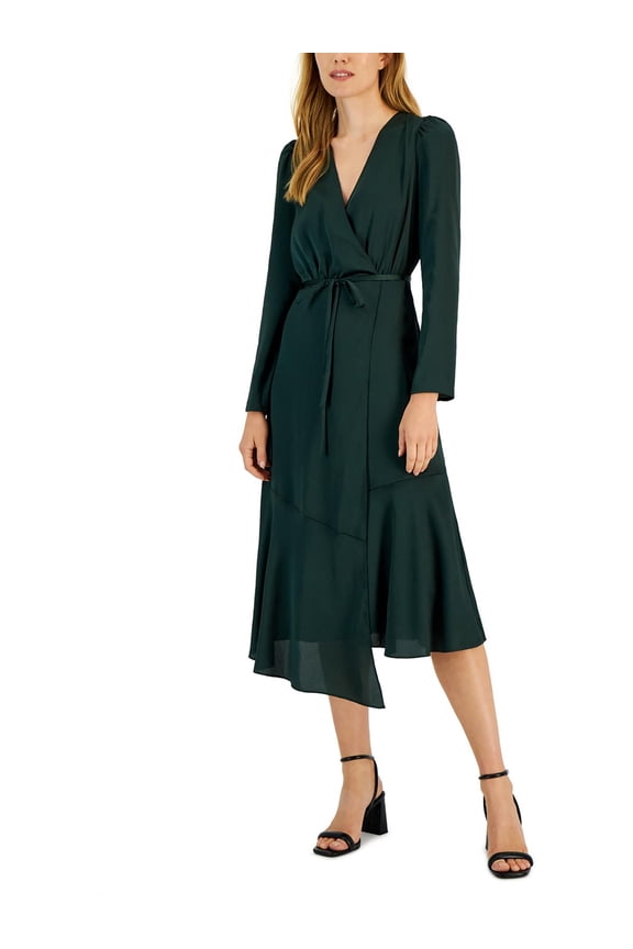 Womens Belted Midi Wrap Dress