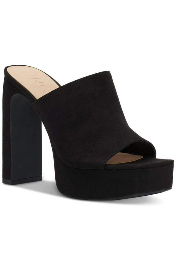 Womens Black 1" Platform Comfort Rali Open Toe Block Heel Slip On Dress Heeled Sandal 9.5 M