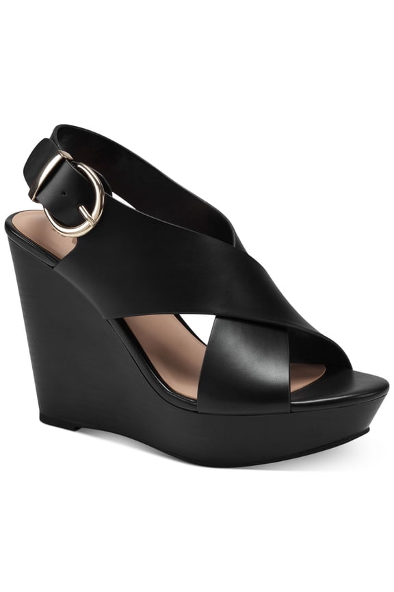 Womens Black 1 Platform Comfort Vera Round Toe Wedge Buckle Slingback Sandal 8.5 M