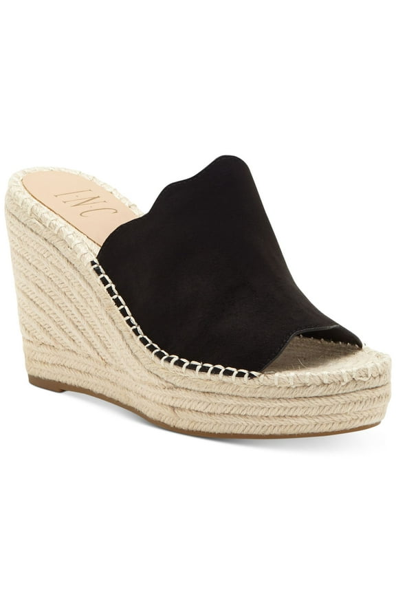 Womens Black 1" Platform Scalloped Camile Round Toe Wedge Slip On Espadrille Shoes 10 M