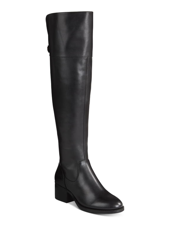 Womens Black 17.5 Boot Height Comfort Studded Karmenn Round Toe Block Heel Zip-Up Riding Boot 5.5 M