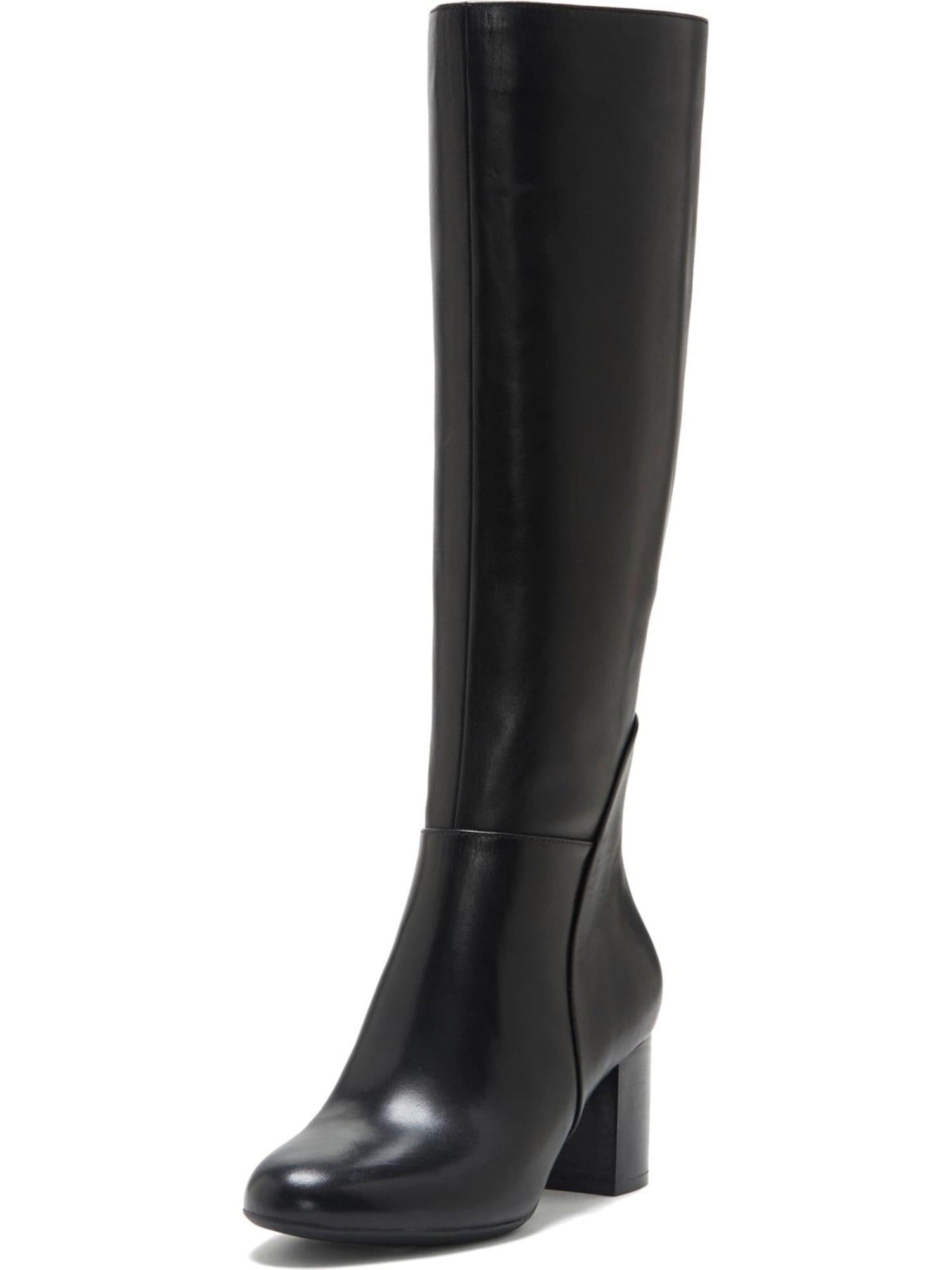 INC Womens Black Radella Round Toe Block Heel Zip-Up Leather Boots Shoes M