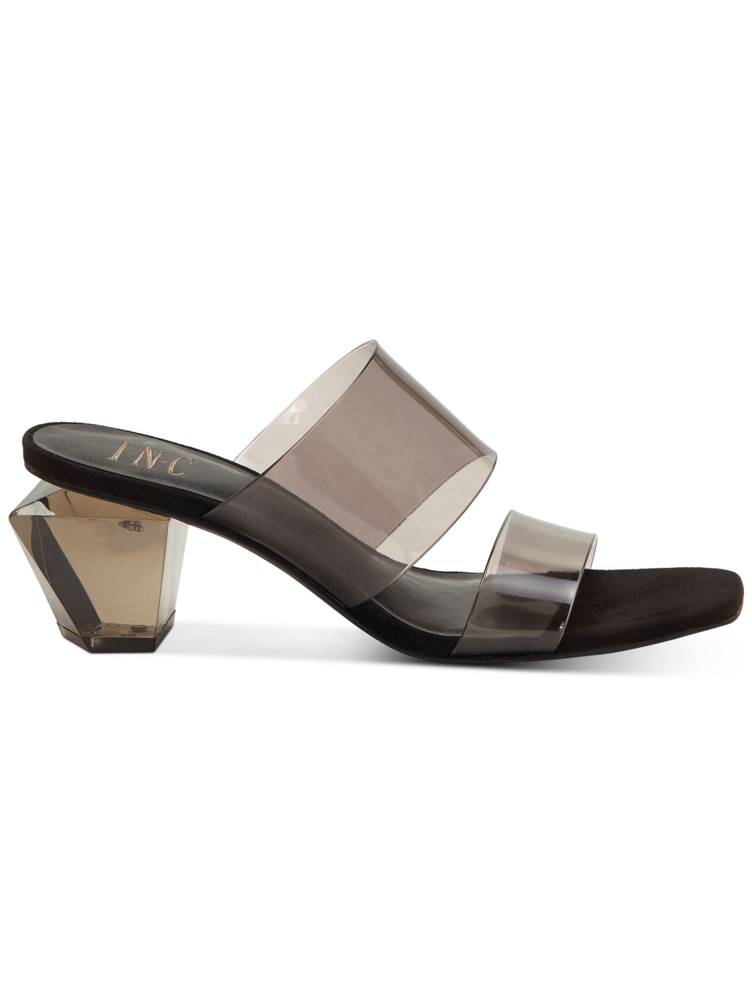INC Womens Black Clear Vinyl Straps Calantha Square Toe Sculpted Heel Slip On Dress Sandals