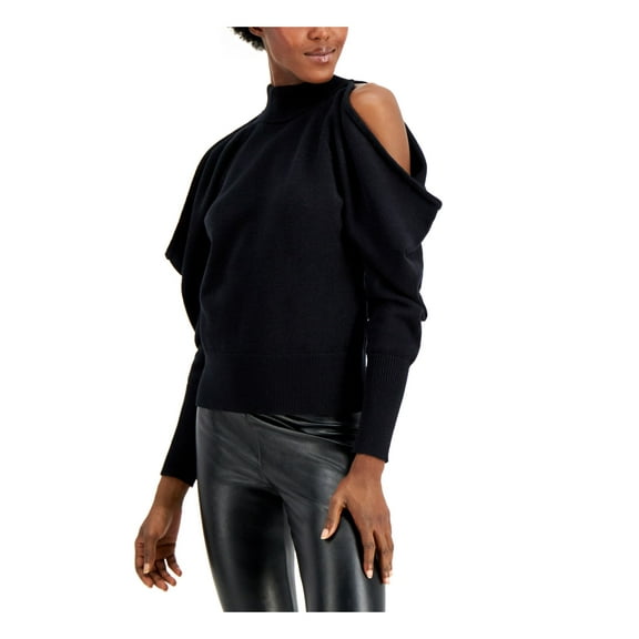 INC Womens Black Cold Shoulder Cut Out Mock Neck Long Sleeve Evening Blouse L