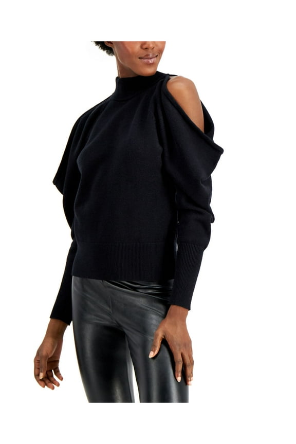 Womens Black Cold Shoulder Cut Out Mock Neck Long Sleeve Evening Blouse L