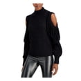 thumbnail image 1 of INC Womens Black Cold Shoulder Fringed Mock Neck Cable-knit Long Sleeve Sweater S, 1 of 4
