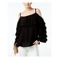 thumbnail image 1 of INC Womens Black Cold Shoulder Ruffled Pouf Square Neck Top XS, 1 of 4