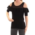 thumbnail image 1 of INC Womens Black Cold Shoulder Short Sleeve Scoop Neck Top S, 1 of 2