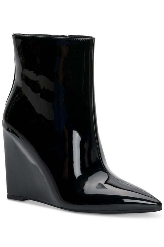 Womens Black Comfort Hidden Heel Azah Pointed Toe Wedge Zip-Up Booties 5.5 M