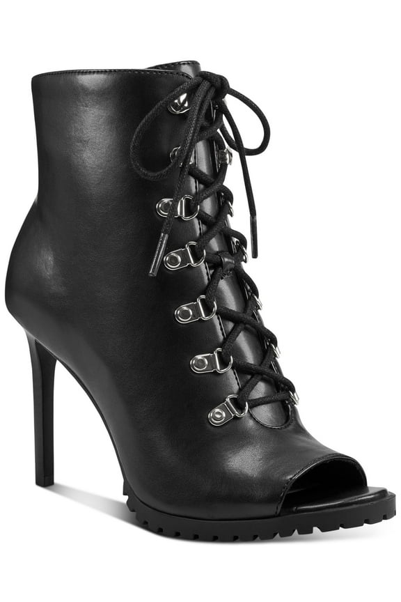 Womens Black Cushioned Arch Support Florita Open Toe Stiletto Zip-Up Dress Shootie 8 M