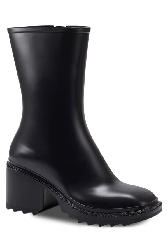 Womens Black Cushioned Everett Square Toe Block Heel Zip-Up Rain Boots 6 M