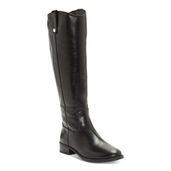 INC Womens Black Fawne Round Toe Stacked Heel Zip-Up Leather Riding Boot 6